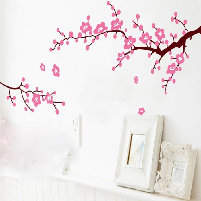 Pink Flower Branches Wall Sticker Floral PVC Removeable Sticker