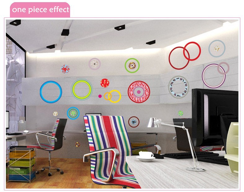 Colorful Circle Rings Art Wall Sticker for Kids Room Decoration.