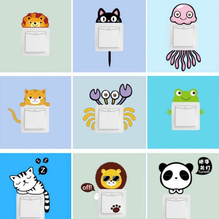Cartoon Animal Panda, Lion, Frog, Cat, Switch Sticker For Home.