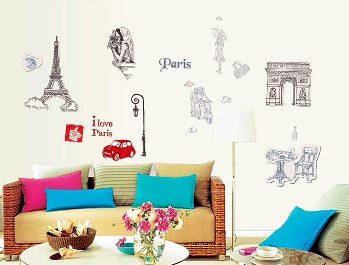 The Elegant Minimalist Wall Sticker I Love Paris PVC Wall Paper.