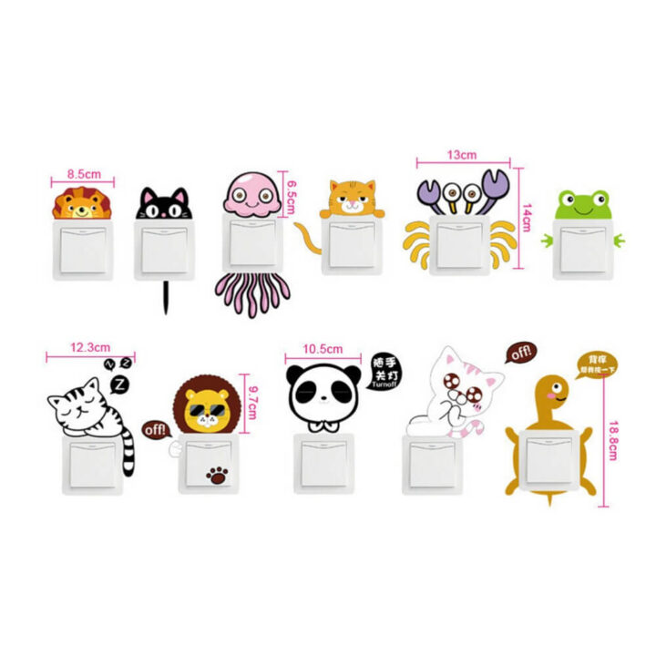 Cartoon Animal Panda, Lion, Frog, Cat, Switch Sticker For Home.