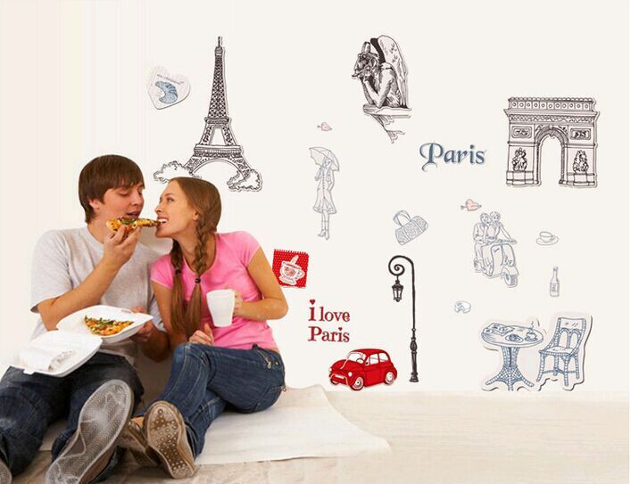 The Elegant Minimalist Wall Sticker I Love Paris PVC Wall Paper.