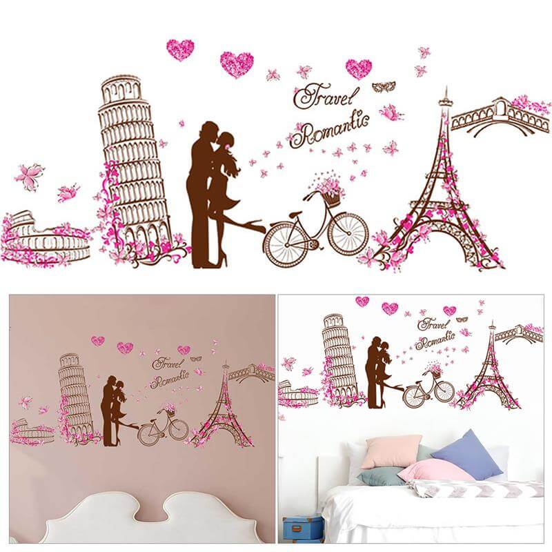 Romantic Paris Love Wall Sticker Eiffel Tower Wall Paper For Home