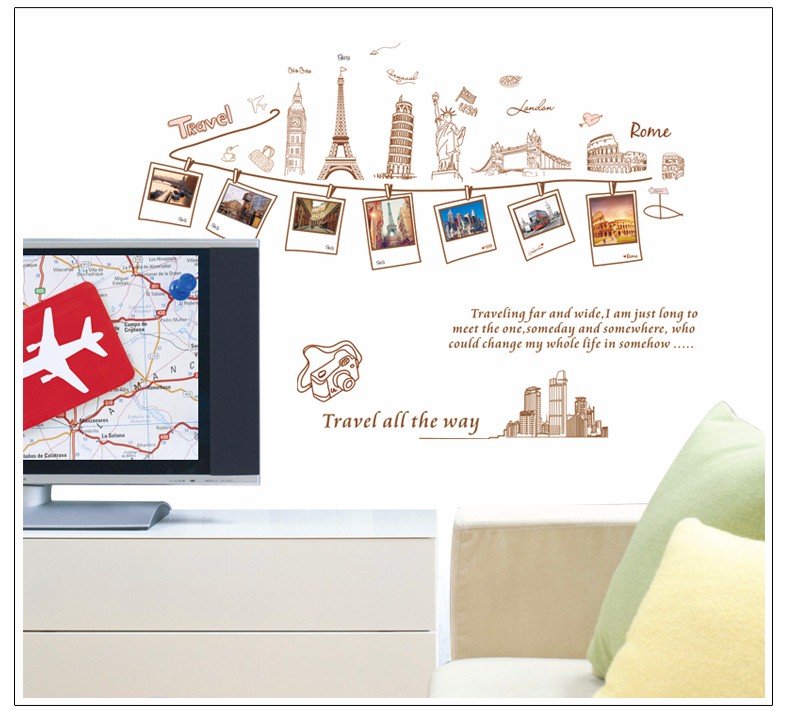 Wall Decal Creative Combination World Travel Wall Stickers.