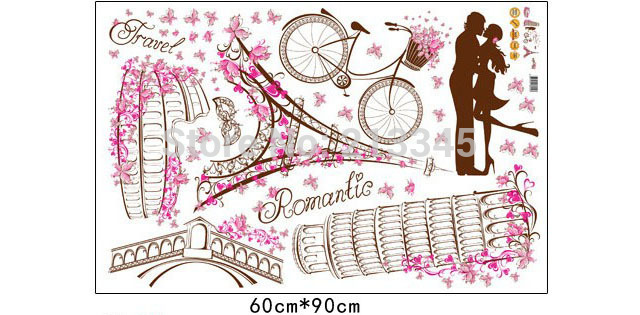 Eiffel Tower Love Romance Wall Sticker Paris Love PVC WallPaper 
