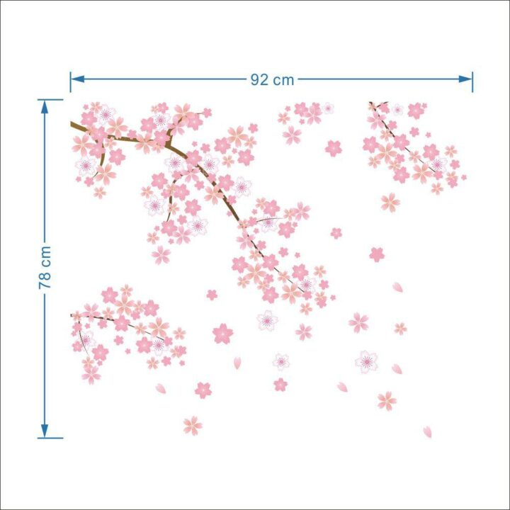 Pink Blossom Flower Branches Wall Sticker Floral Wall Paper.