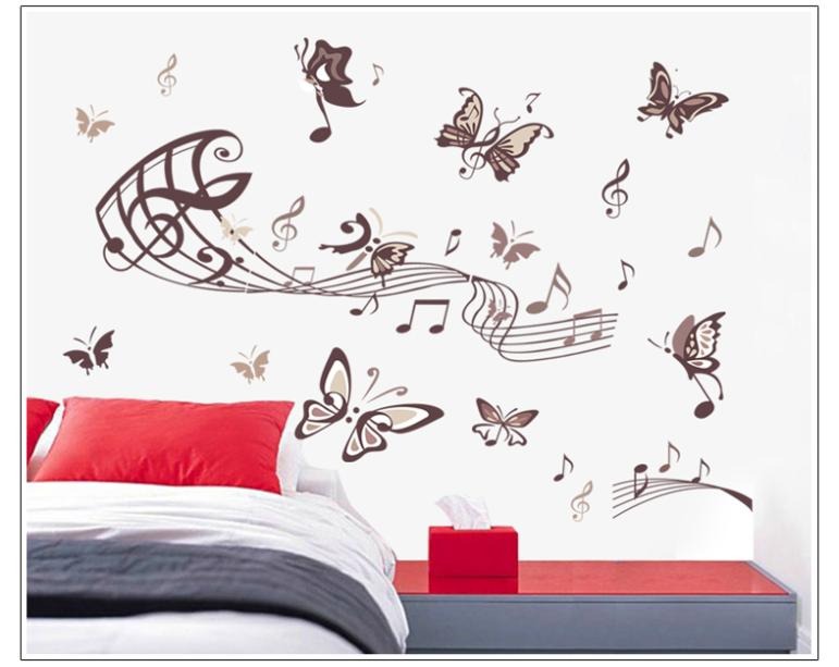 Musical Butterfly Wall Sticker Black Music Notes Wall Paper Decor.