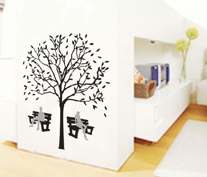 Autumn Hope Benches Under Tree Wall Sticker Floral Wall Paper.