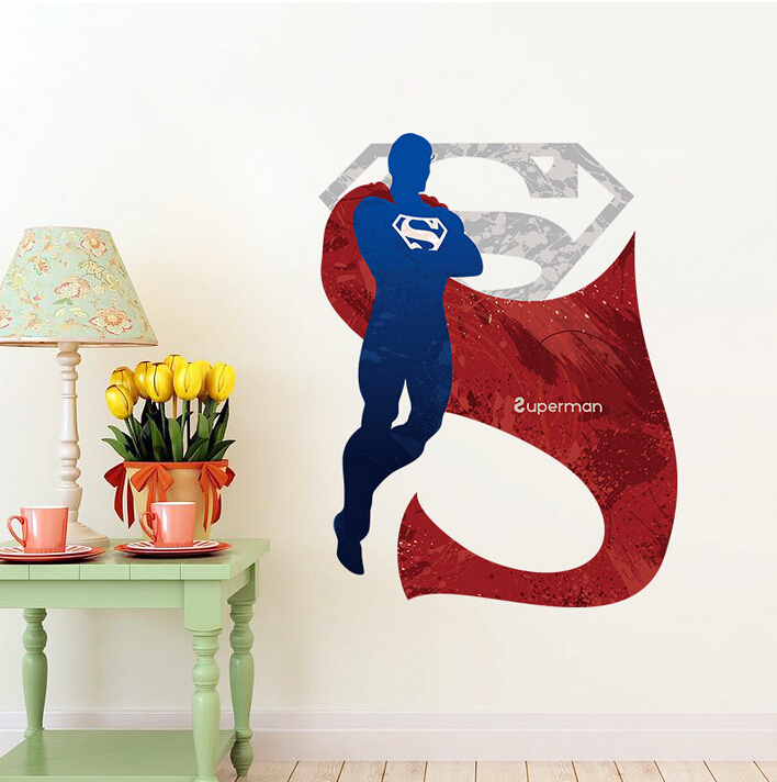Super Man Wall Sticker Cartoon Wall Paper For Boys Room.