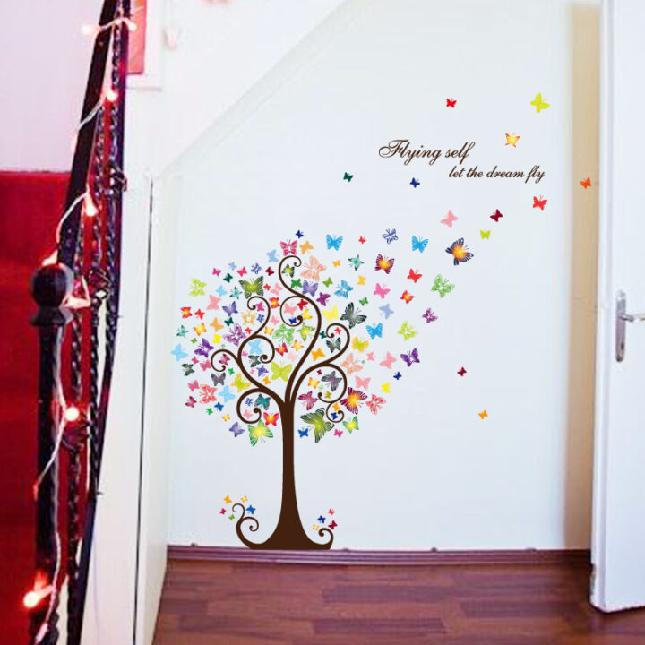 Colorful Butterfly Tree Wall Sticker Floral Wall Paper Wall Decor