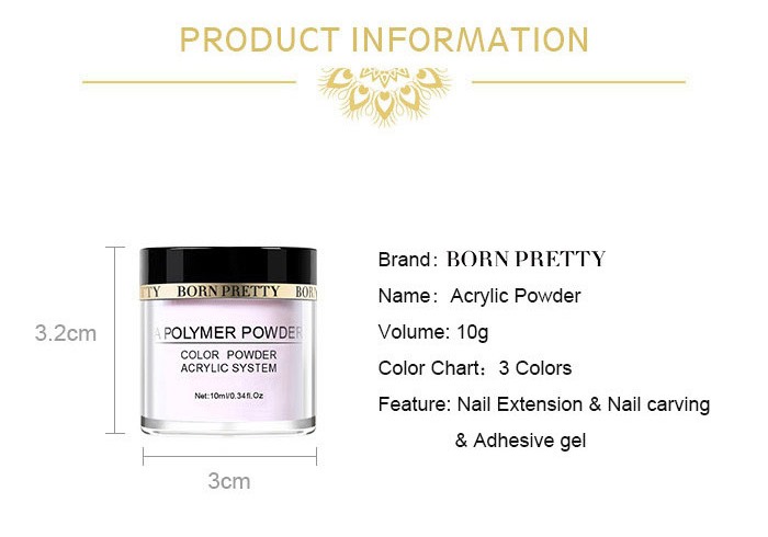Born pretty acrylic powder for nail enhancement in pink white and clear color