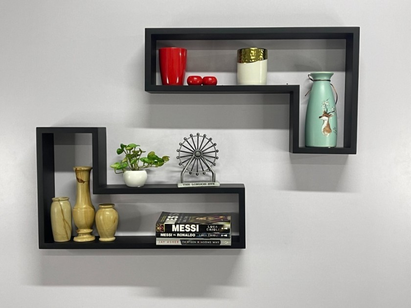L-Shaped Wall Mounted Floating Wooden Shelf