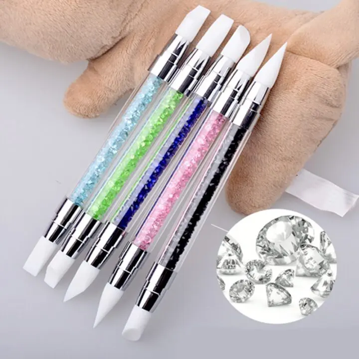 nail art tool Silicone Nail Art Acrylic Pen Brush Rhinestone Handle