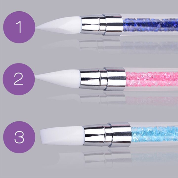 5 pieces Silicone Nail Tools Acrylic Rhinestone Handle Double-ended Nail  Art Pen for Design Nail Foil Carving Drawing